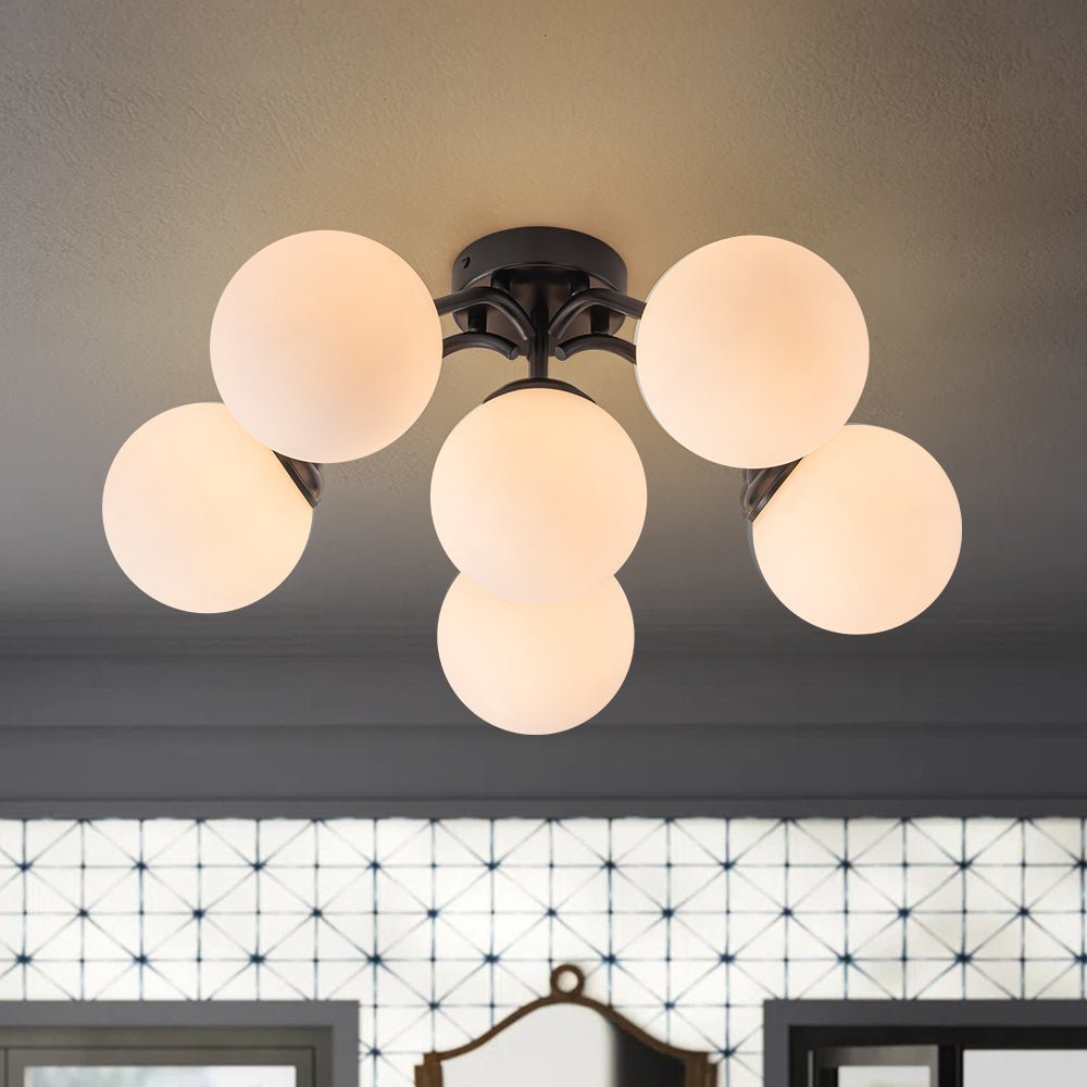 Püre Modern Brass Glass Semi Flush Chandelier