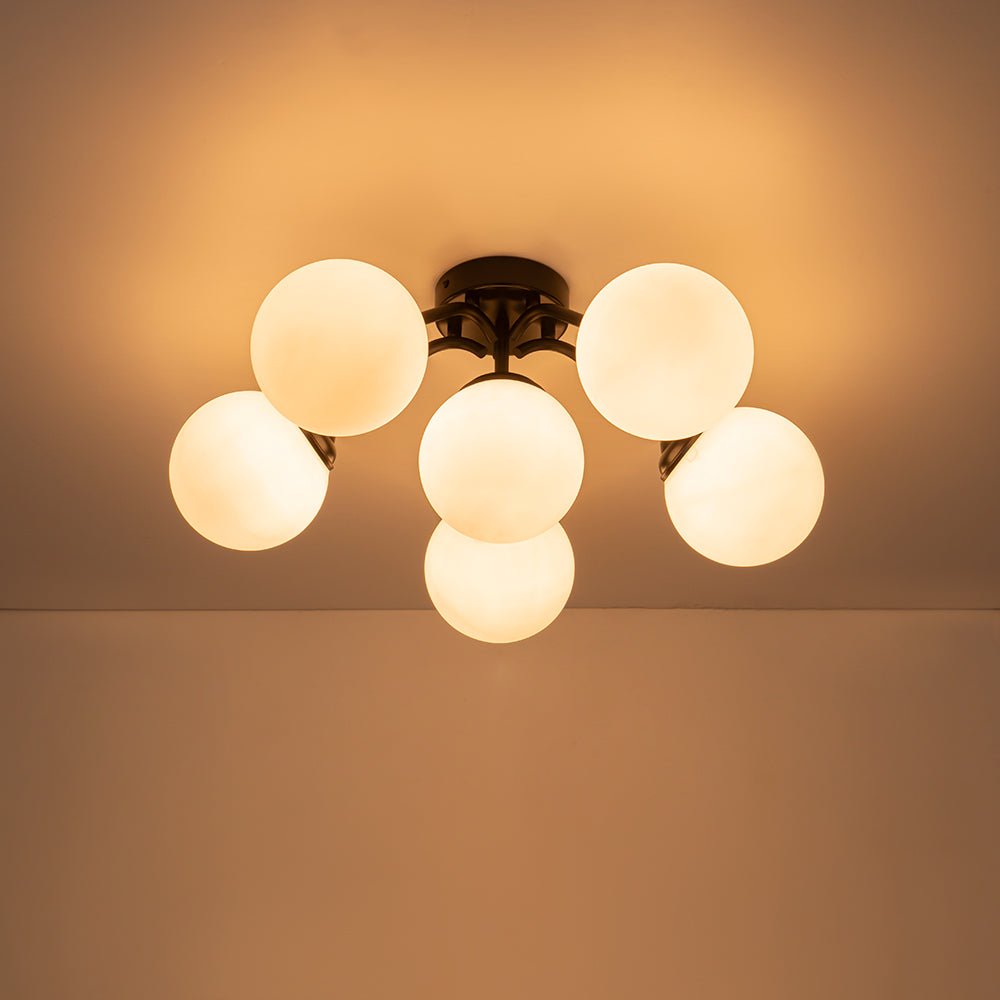 Püre Modern Brass Glass Semi Flush Chandelier