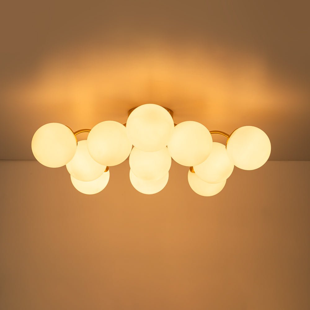 Püre Modern Brass Glass Semi Flush Chandelier