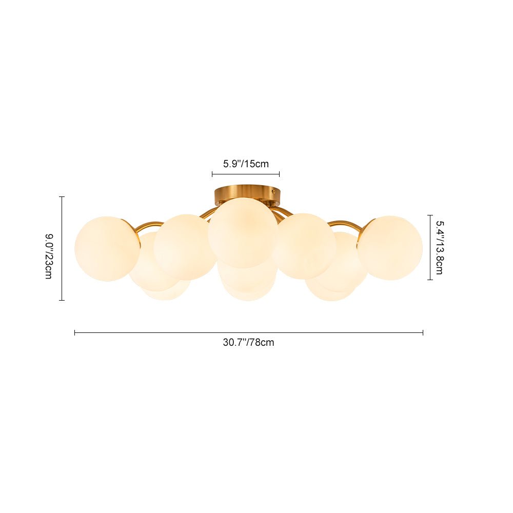 Püre Modern Brass Glass Semi Flush Chandelier