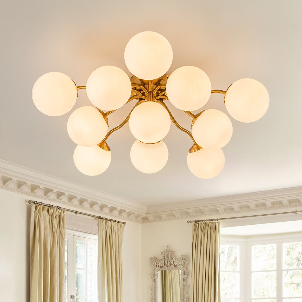 Püre Modern Brass Glass Semi Flush Chandelier