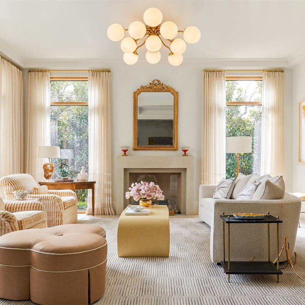 Püre Modern Brass Glass Semi Flush Chandelier