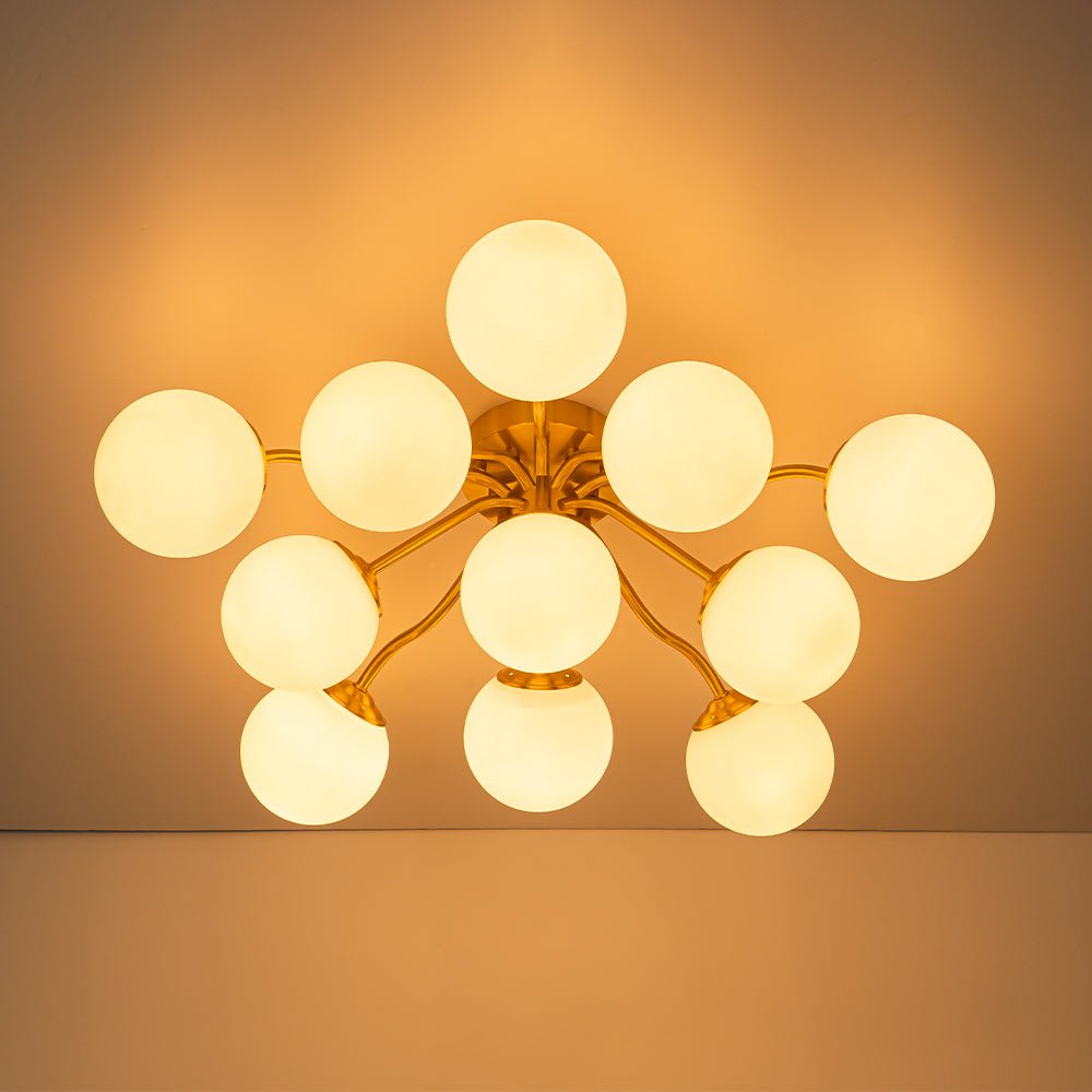 Püre Modern Brass Glass Semi Flush Chandelier