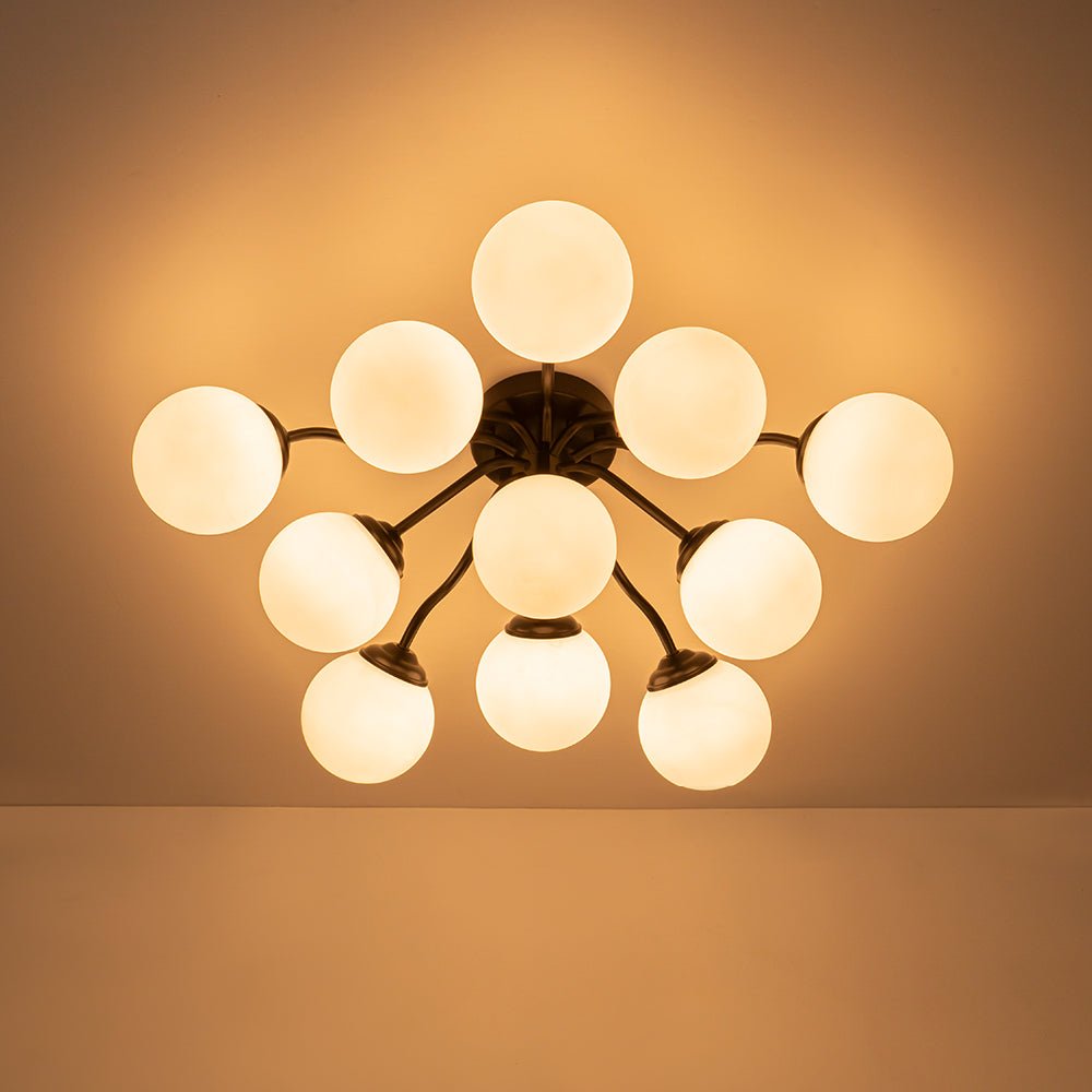 Püre Modern Brass Glass Semi Flush Chandelier