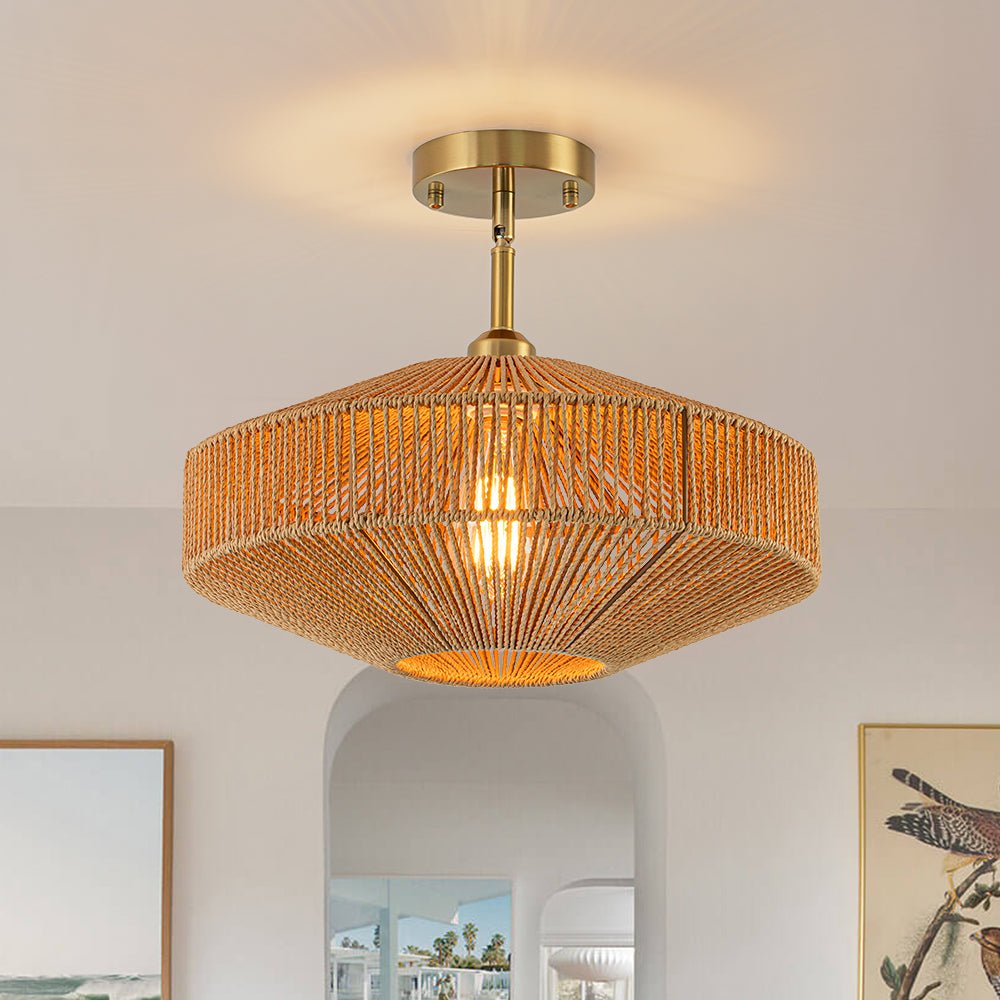 Kvennuva Bohemian Woven Hemp Rope Metal Ceiling Light