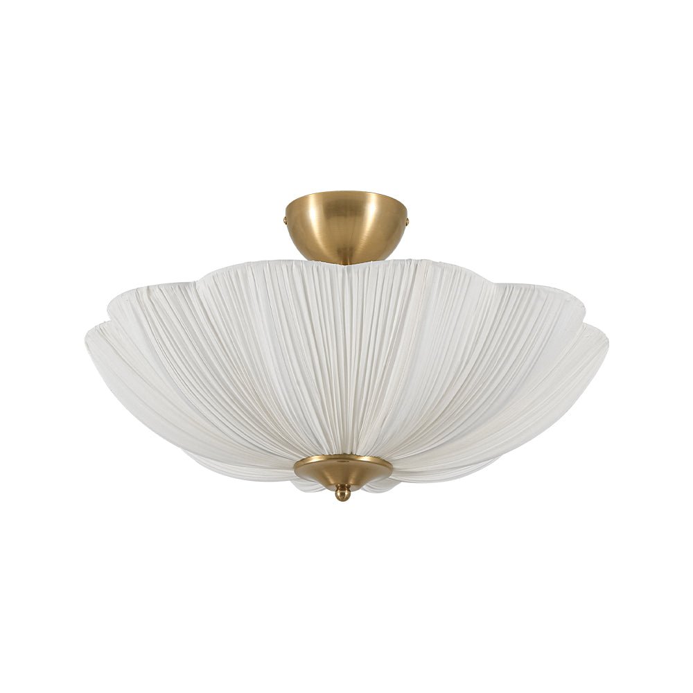 Zoruvox Boho Pleated Flower Fabric Metal Semi Flush Mount Ceiling Light