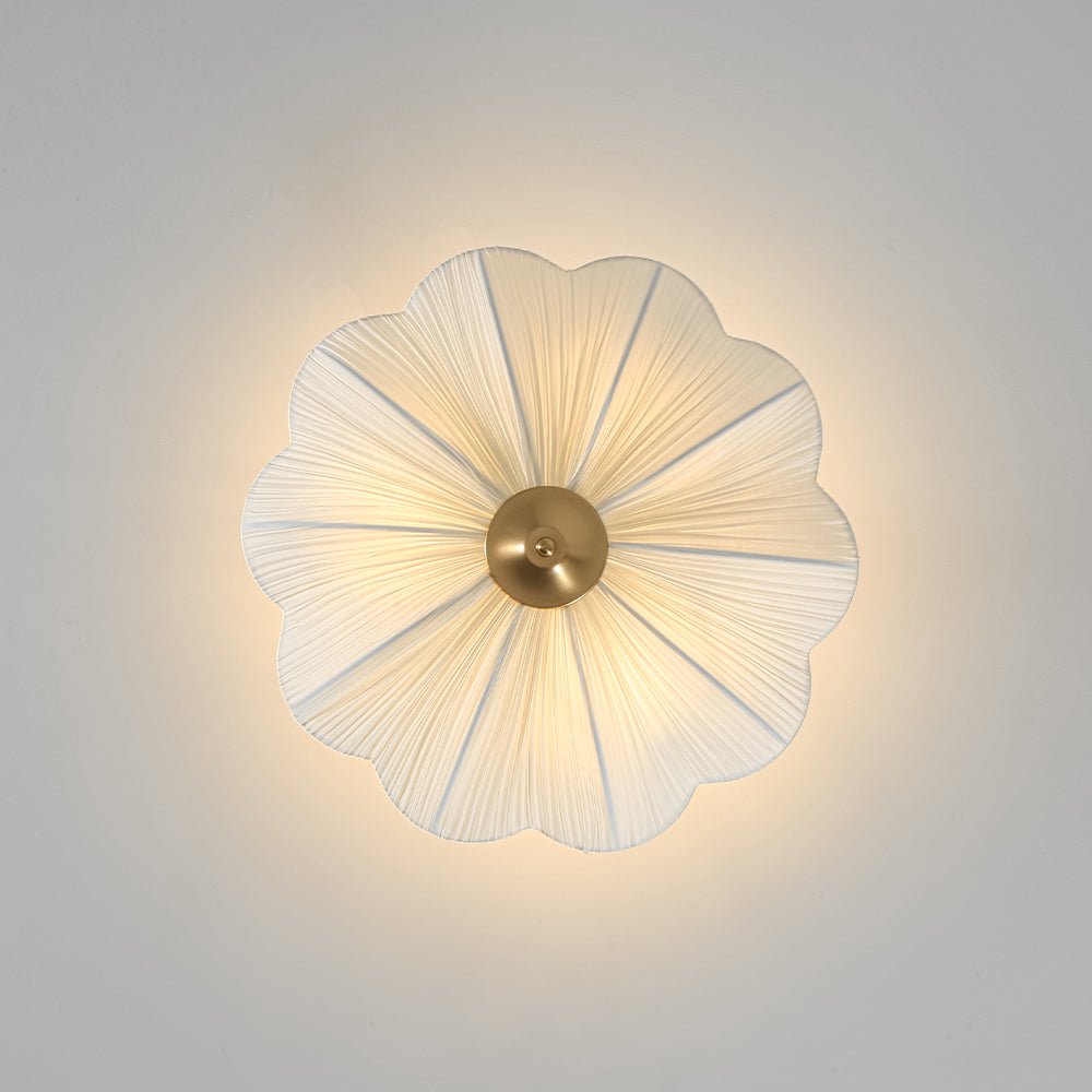 Zoruvox Boho Pleated Flower Fabric Metal Semi Flush Mount Ceiling Light