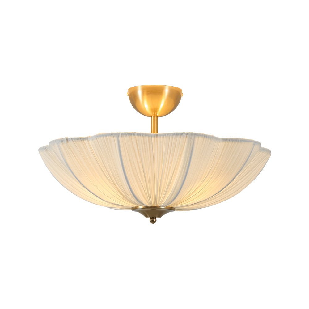 Zoruvox Boho Pleated Flower Fabric Metal Semi Flush Mount Ceiling Light