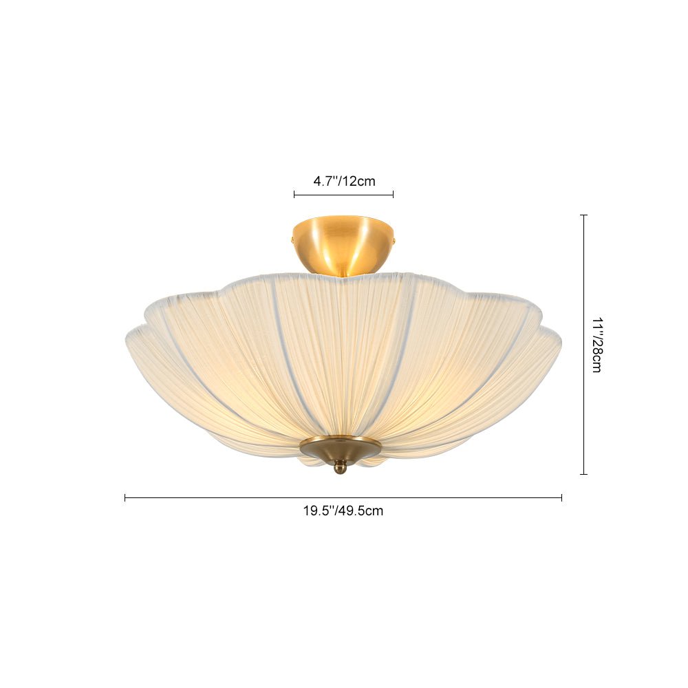 Zoruvox Boho Pleated Flower Fabric Metal Semi Flush Mount Ceiling Light