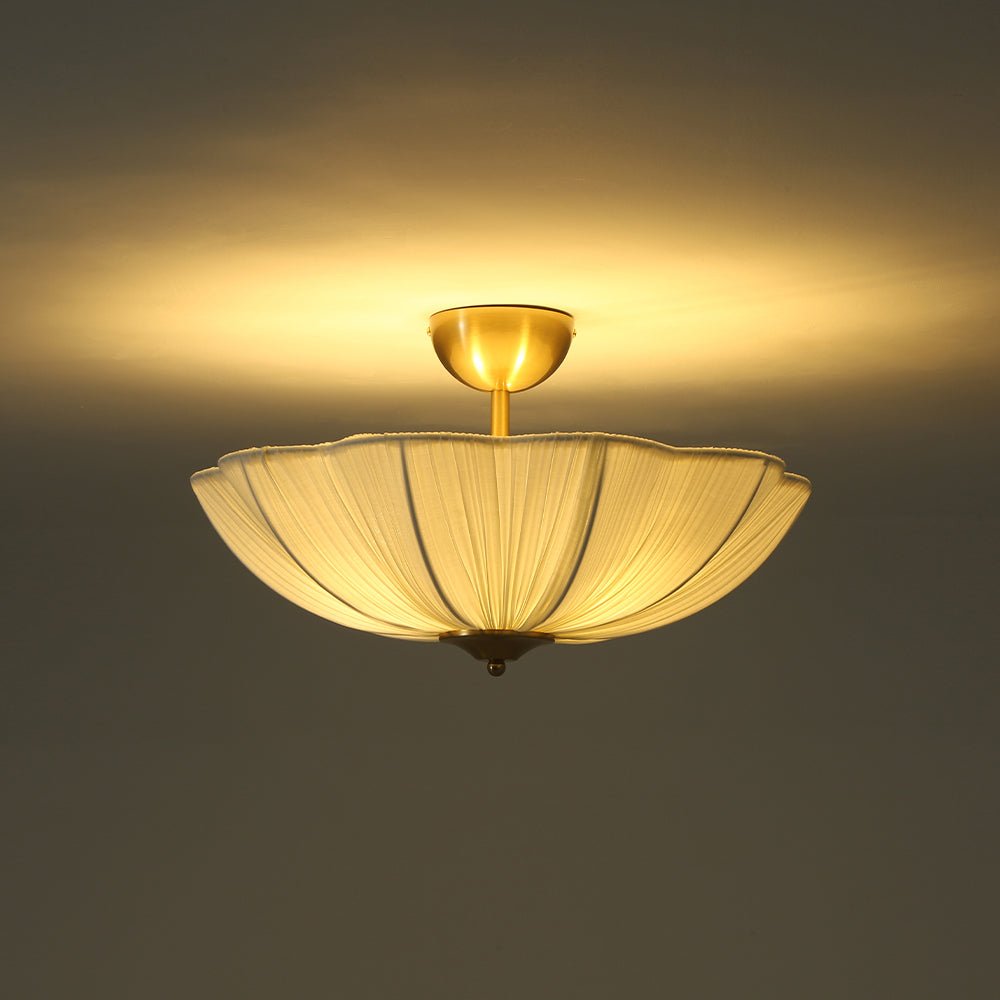 Zoruvox Boho Pleated Flower Fabric Metal Semi Flush Mount Ceiling Light