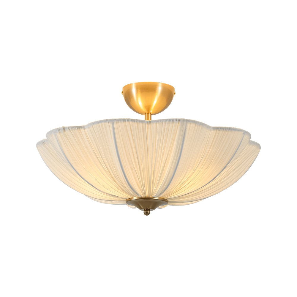 Zoruvox Boho Pleated Flower Fabric Metal Semi Flush Mount Ceiling Light