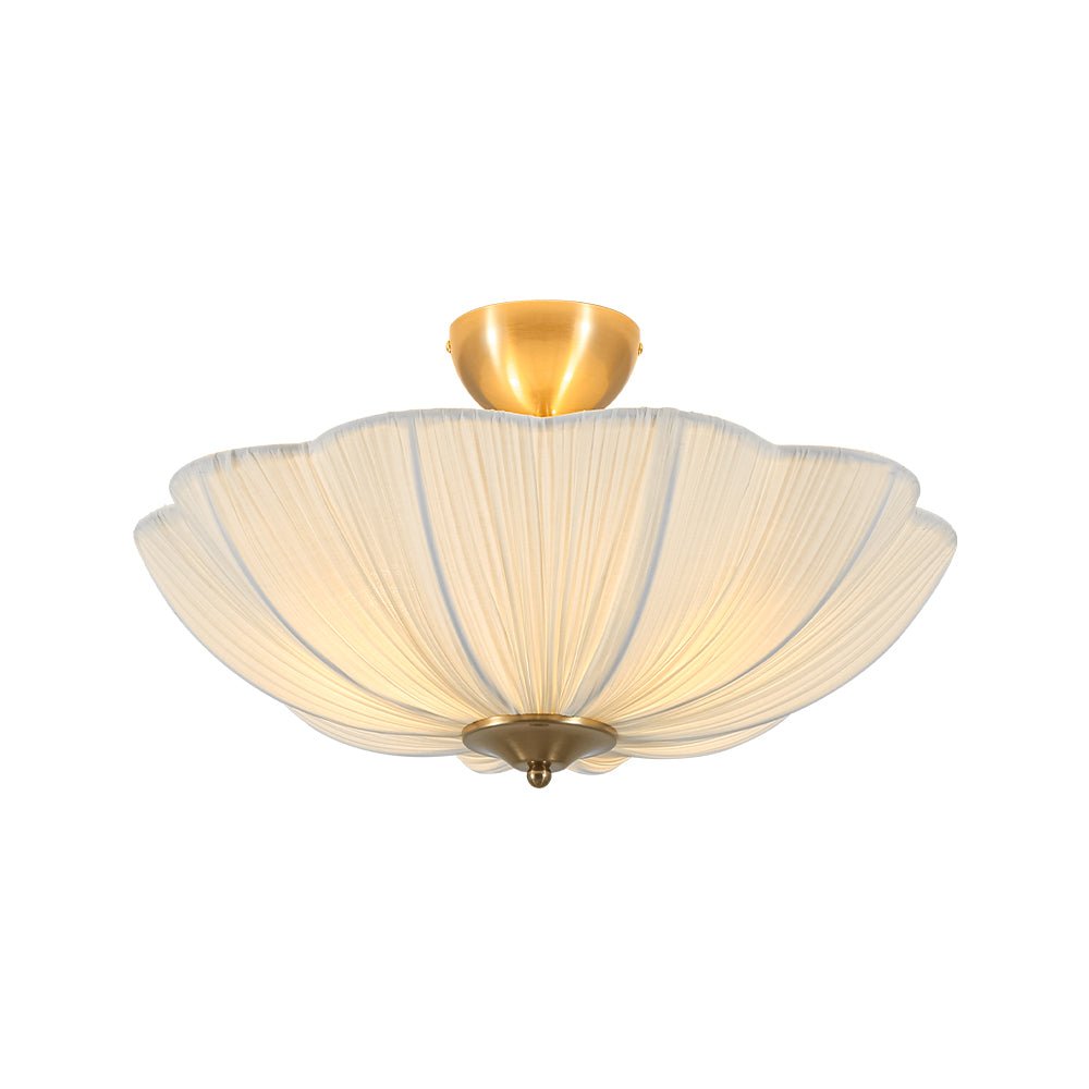 Zoruvox Boho Pleated Flower Fabric Metal Semi Flush Mount Ceiling Light