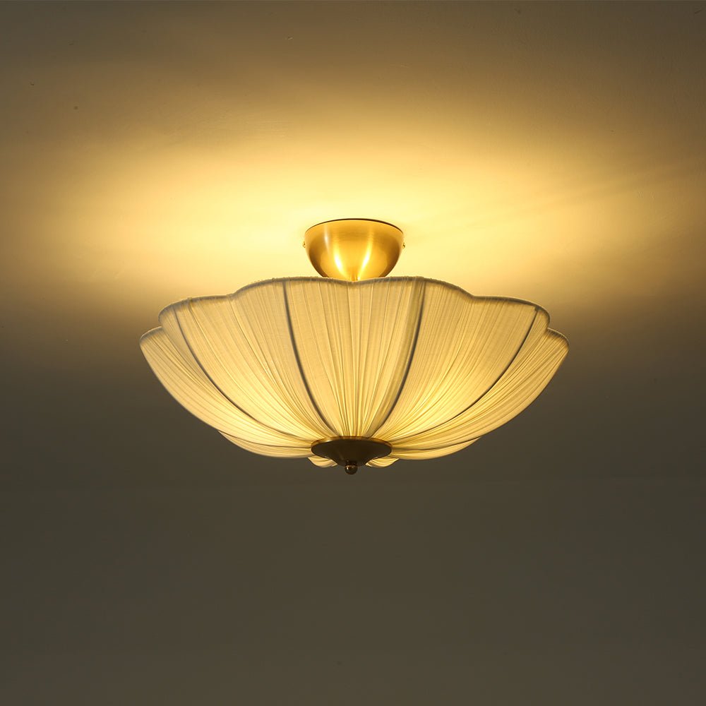 Zoruvox Boho Pleated Flower Fabric Metal Semi Flush Mount Ceiling Light