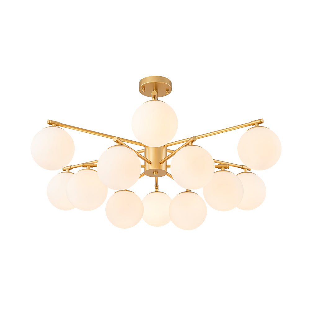 Alvuvyt Tiered Bubble Opal Glass Semi Flush Chandelier - Lamp Copper