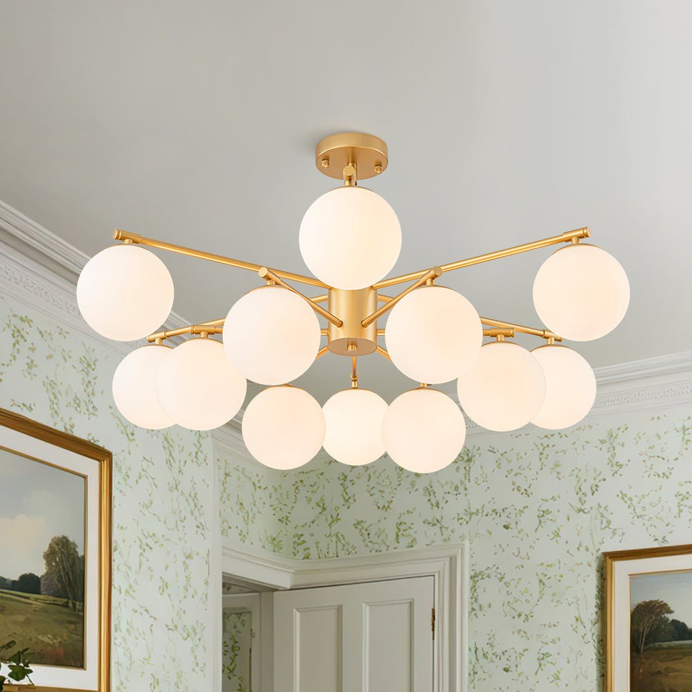 Alvuvyt Tiered Bubble Opal Glass Semi Flush Chandelier