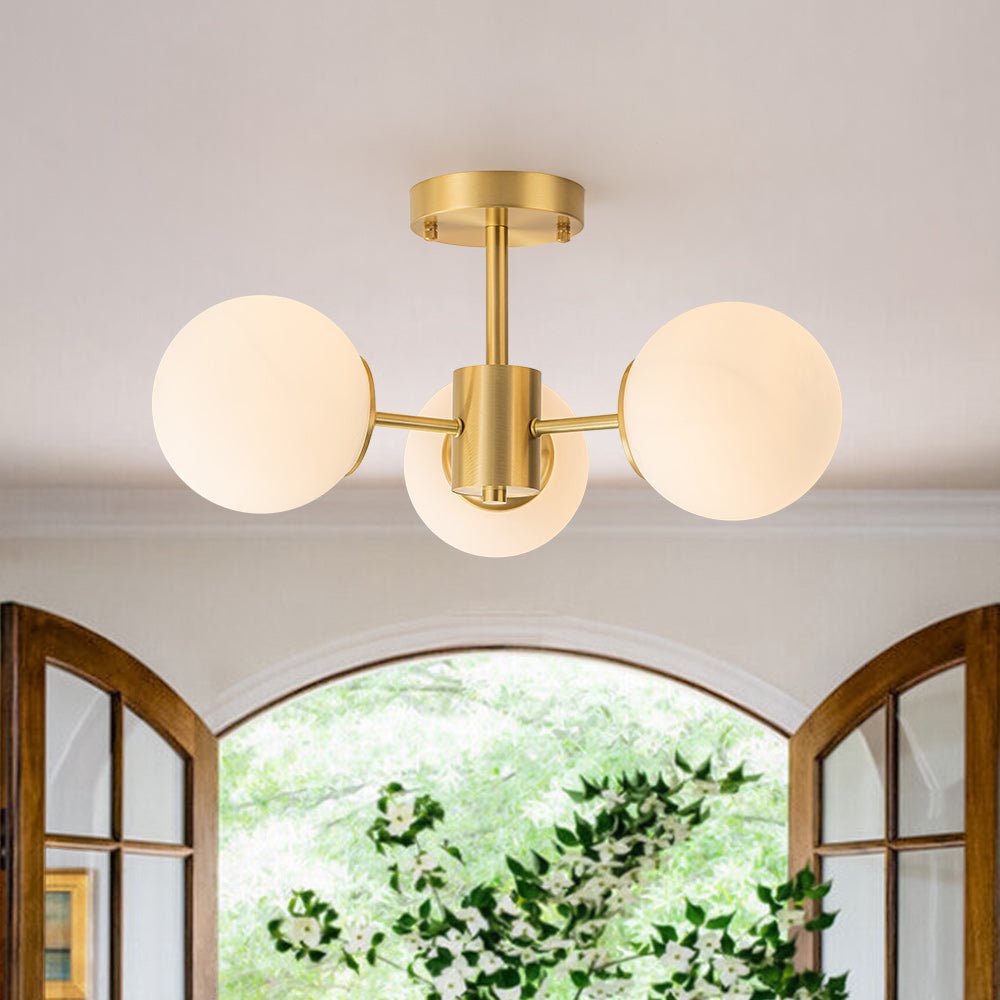Blikari Modern Brass Opal Glass Semi Flush Mount