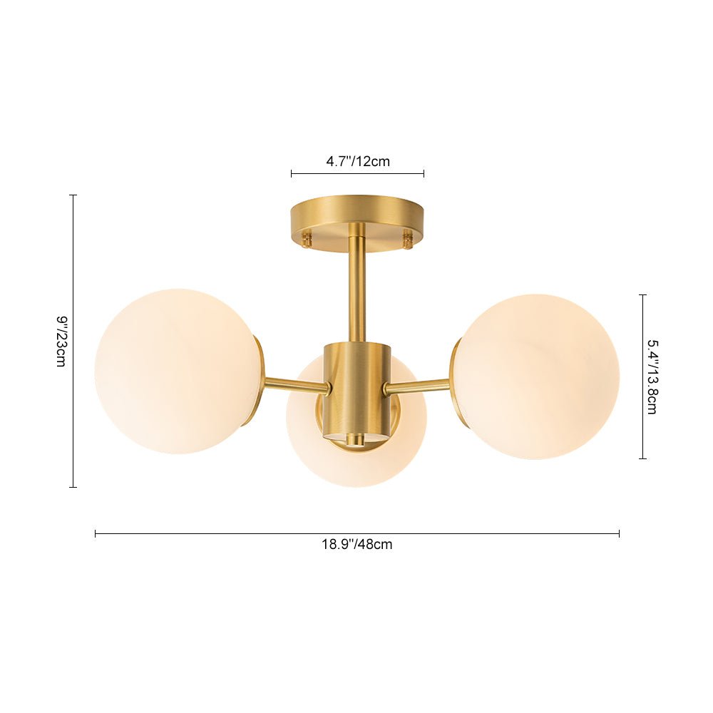 Blikari Modern Brass Opal Glass Semi Flush Mount