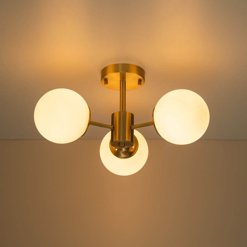 Blikari Modern Brass Opal Glass Semi Flush Mount