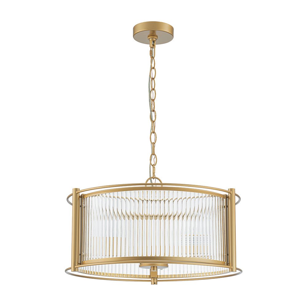 Ostur Brass Ribbed Glass Lantern Pendant Light