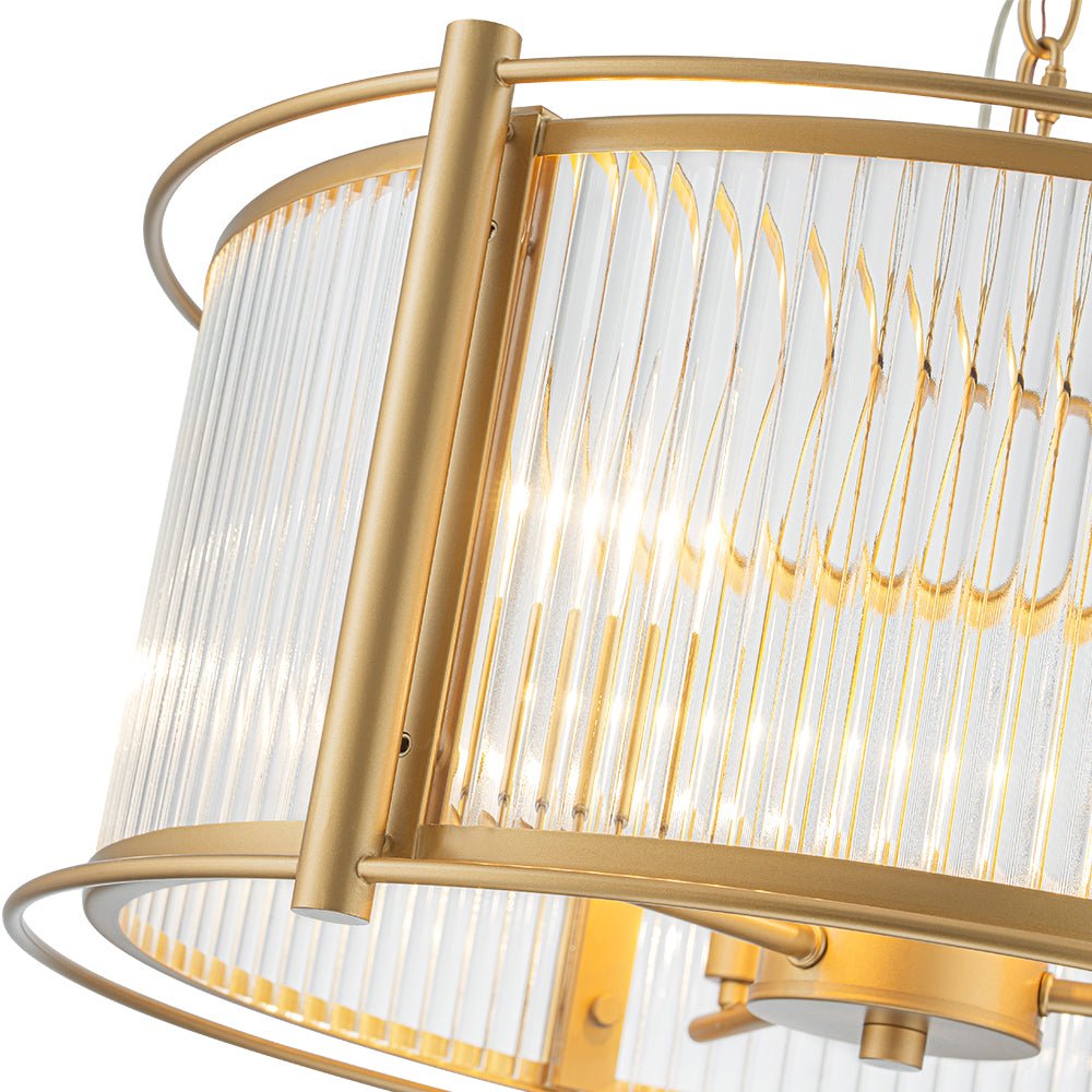 Ostur Brass Ribbed Glass Lantern Pendant Light