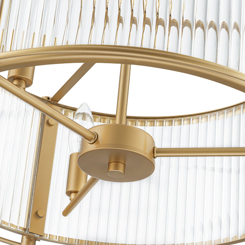 Ostur Brass Ribbed Glass Lantern Pendant Light