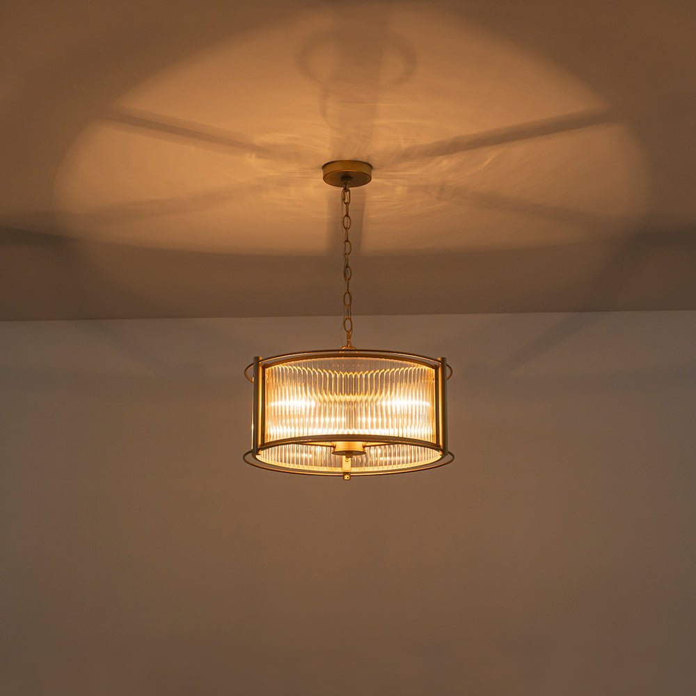 Ostur Brass Ribbed Glass Lantern Pendant Light
