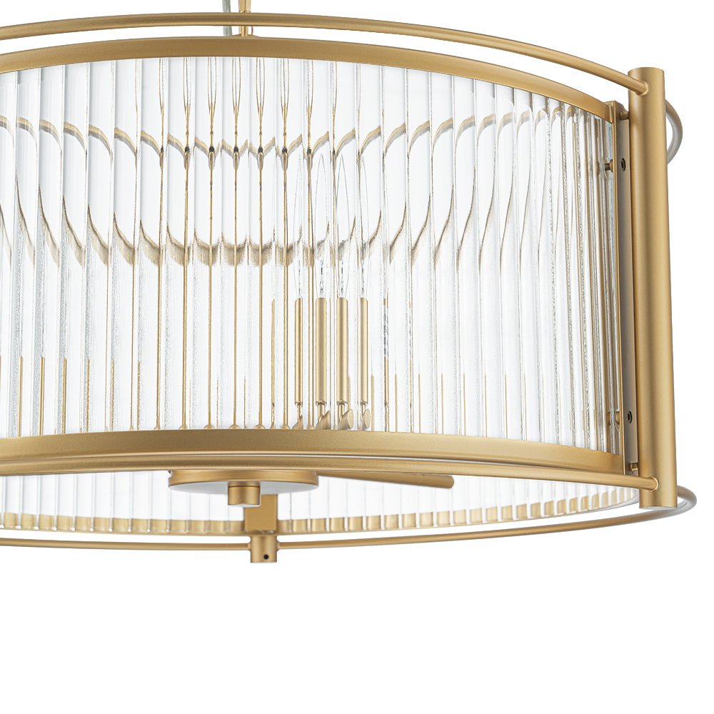 Ostur Brass Ribbed Glass Lantern Pendant Light