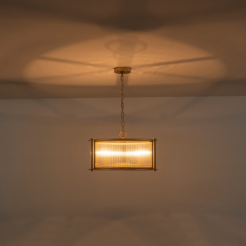 Ostur Brass Ribbed Glass Lantern Pendant Light