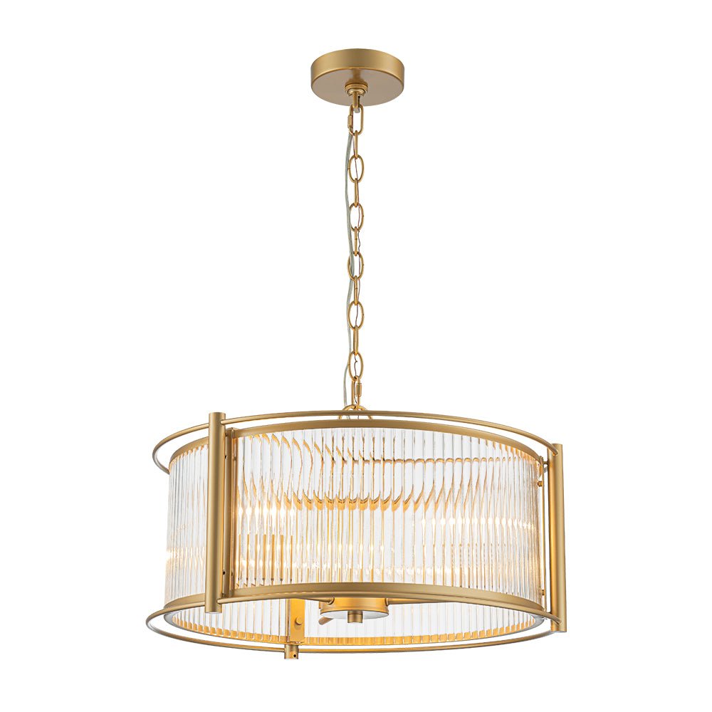 Ostur Brass Ribbed Glass Lantern Pendant Light