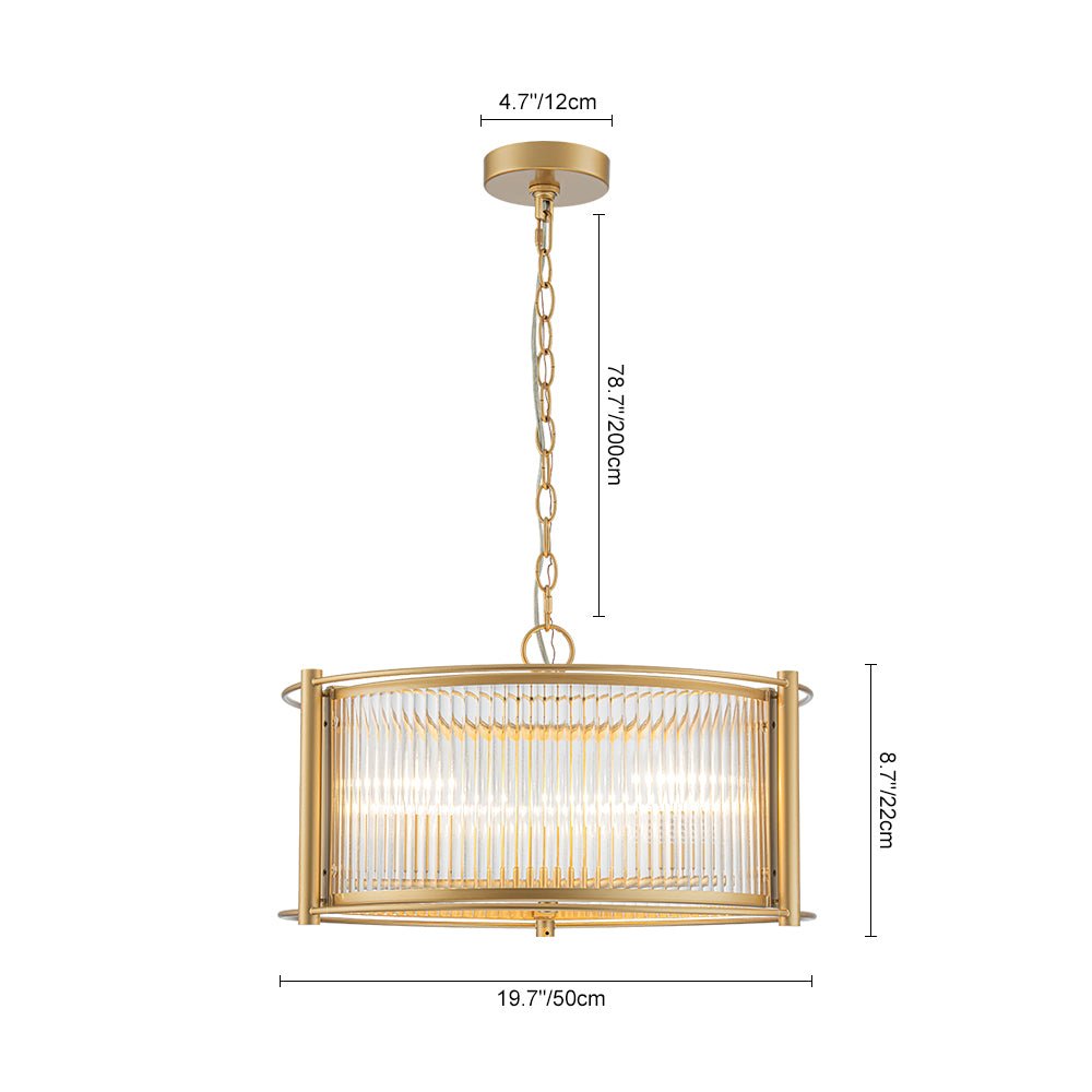 Ostur Brass Ribbed Glass Lantern Pendant Light