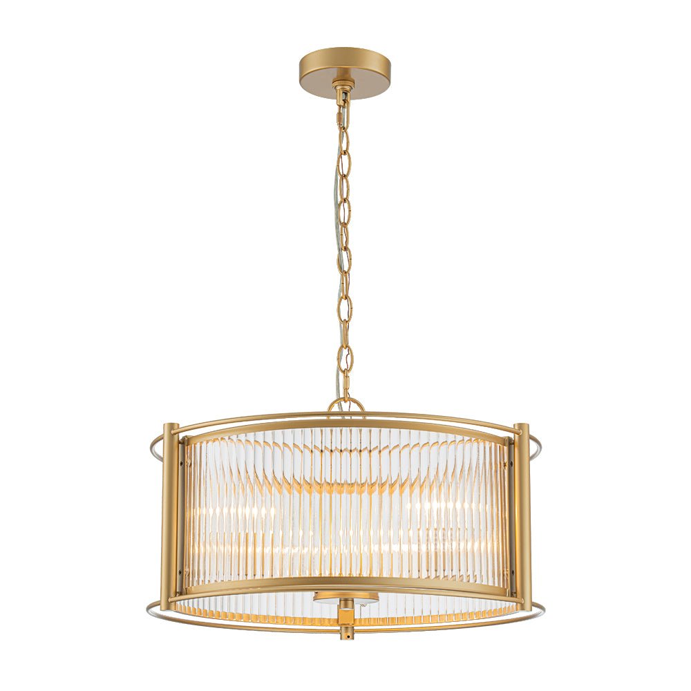 Ostur Brass Ribbed Glass Lantern Pendant Light