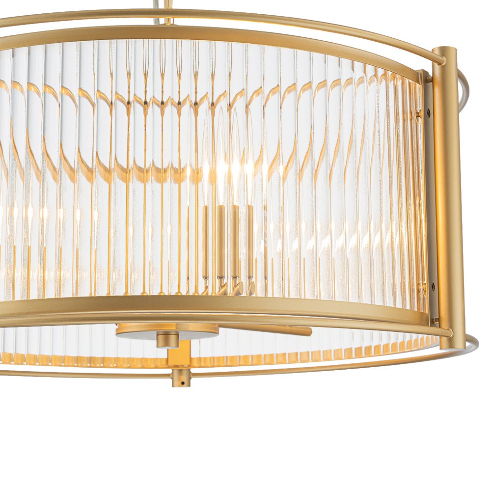 Ostur Brass Ribbed Glass Lantern Pendant Light