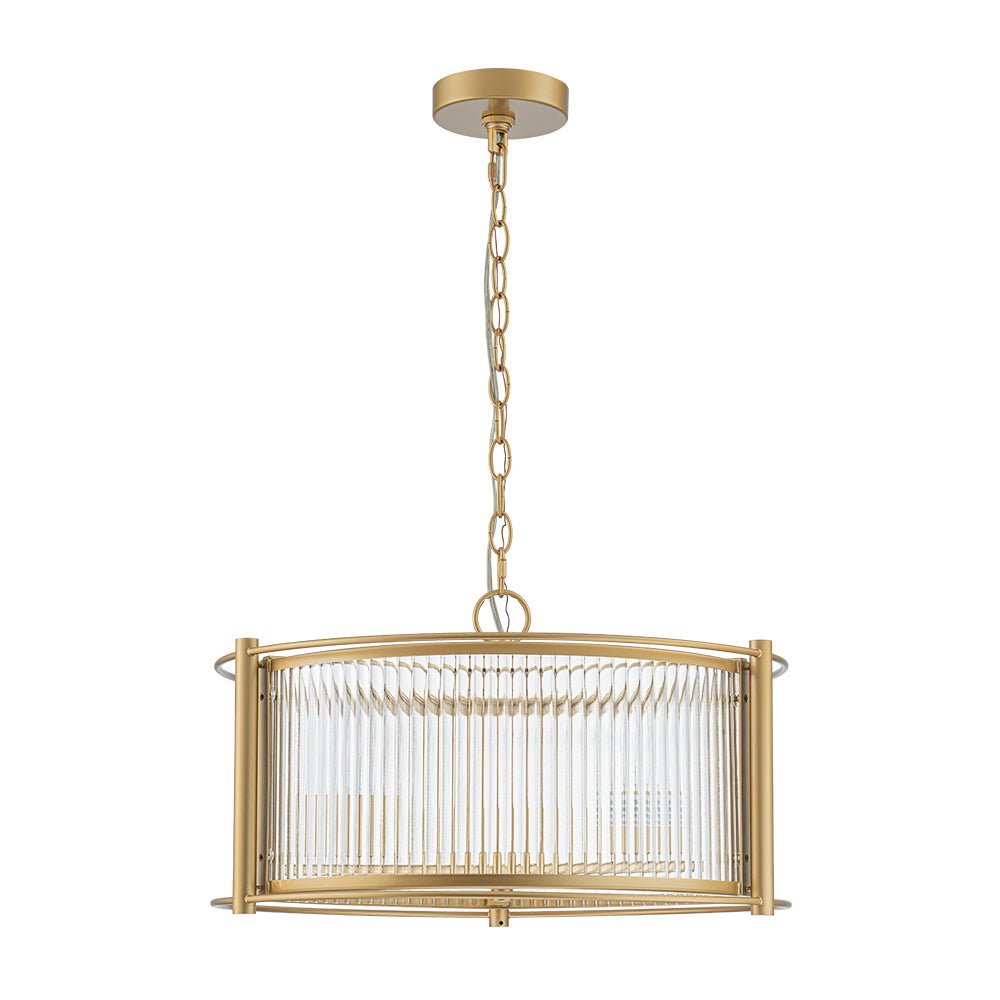 Ostur Brass Ribbed Glass Lantern Pendant Light