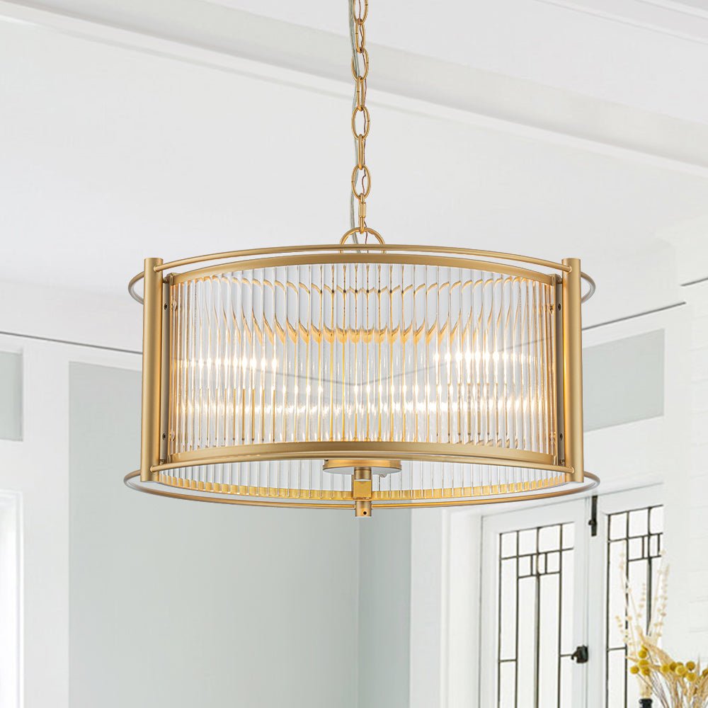 Ostur Brass Ribbed Glass Lantern Pendant Light