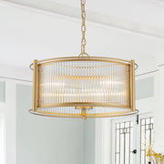 Ostur Brass Ribbed Glass Lantern Pendant Light