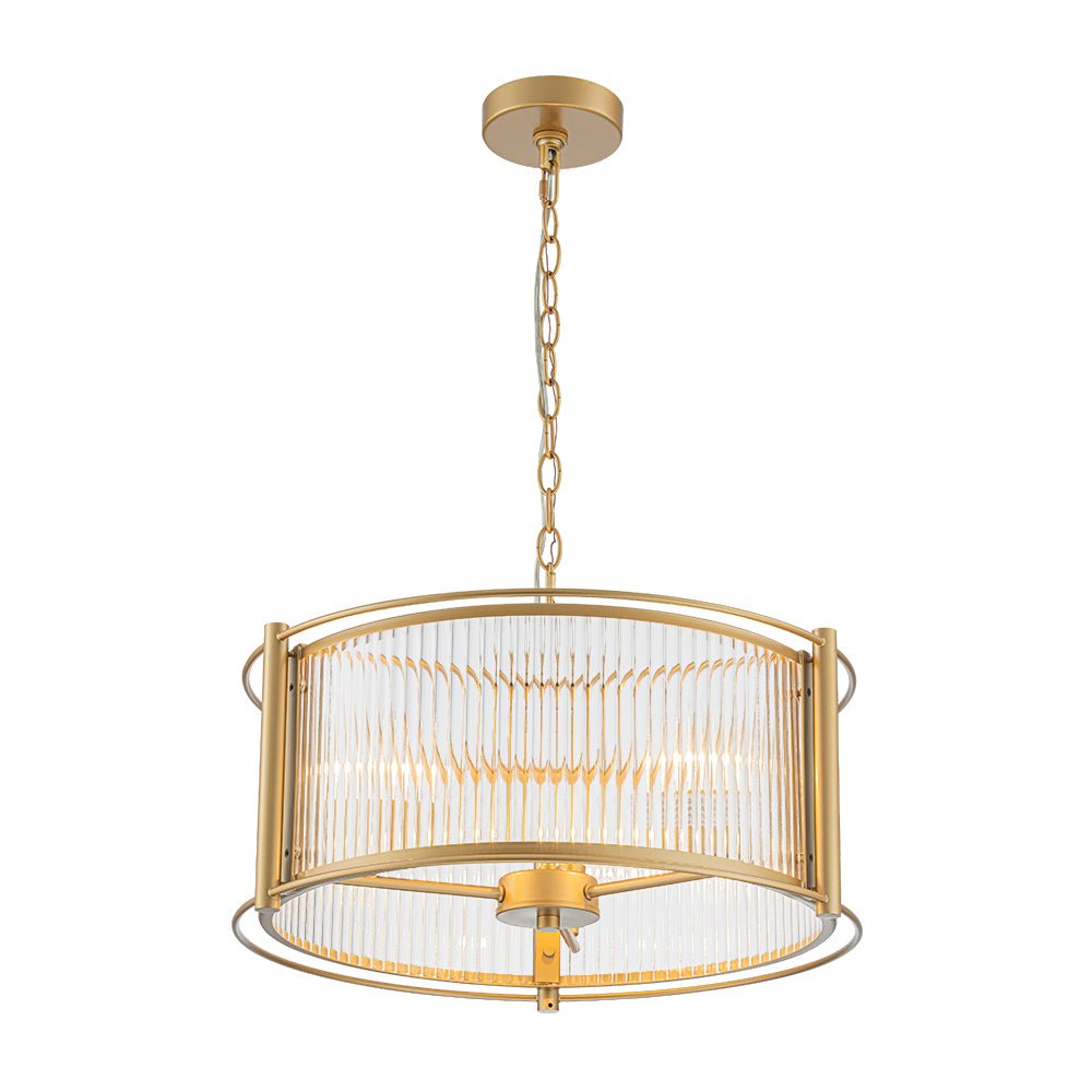 Ostur Brass Ribbed Glass Lantern Pendant Light