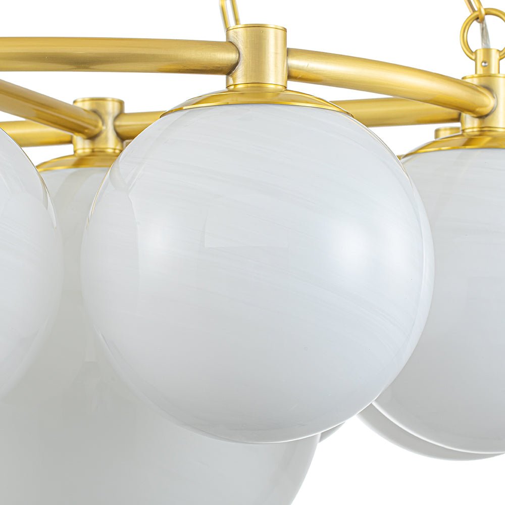 Dvaluvya Alabaster Milky  Globe Wheel White Glass Chandelier