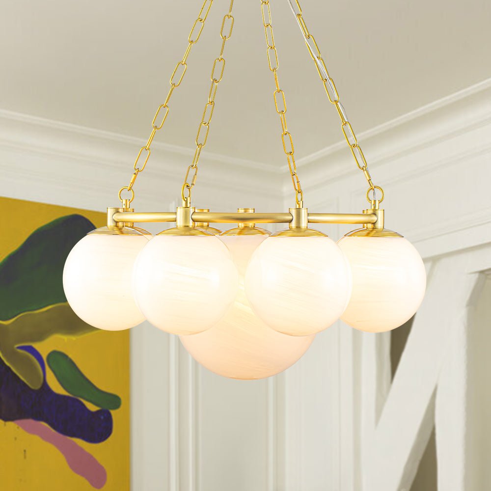 Dvaluvya Alabaster Milky  Globe Wheel White Glass Chandelier