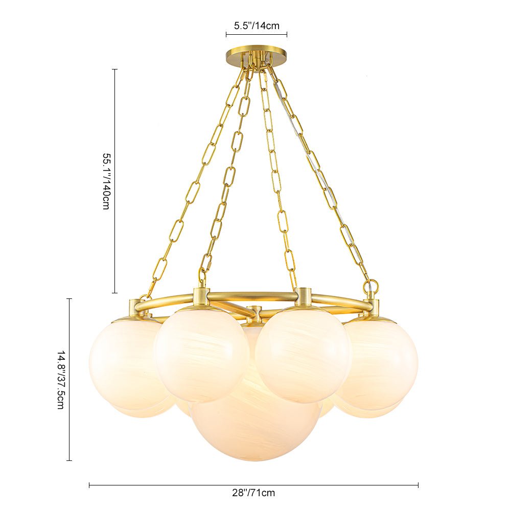 Dvaluvya Alabaster Milky  Globe Wheel White Glass Chandelier