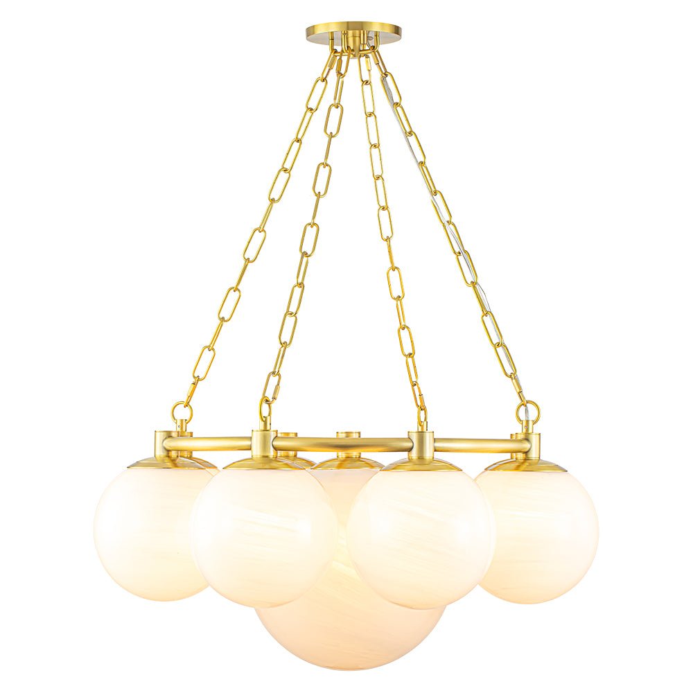 Dvaluvya Alabaster Milky  Globe Wheel White Glass Chandelier