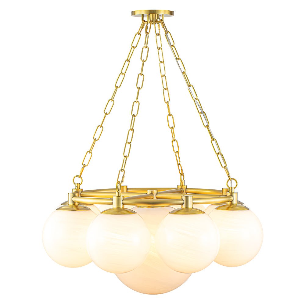 Dvaluvya Alabaster Milky  Globe Wheel White Glass Chandelier