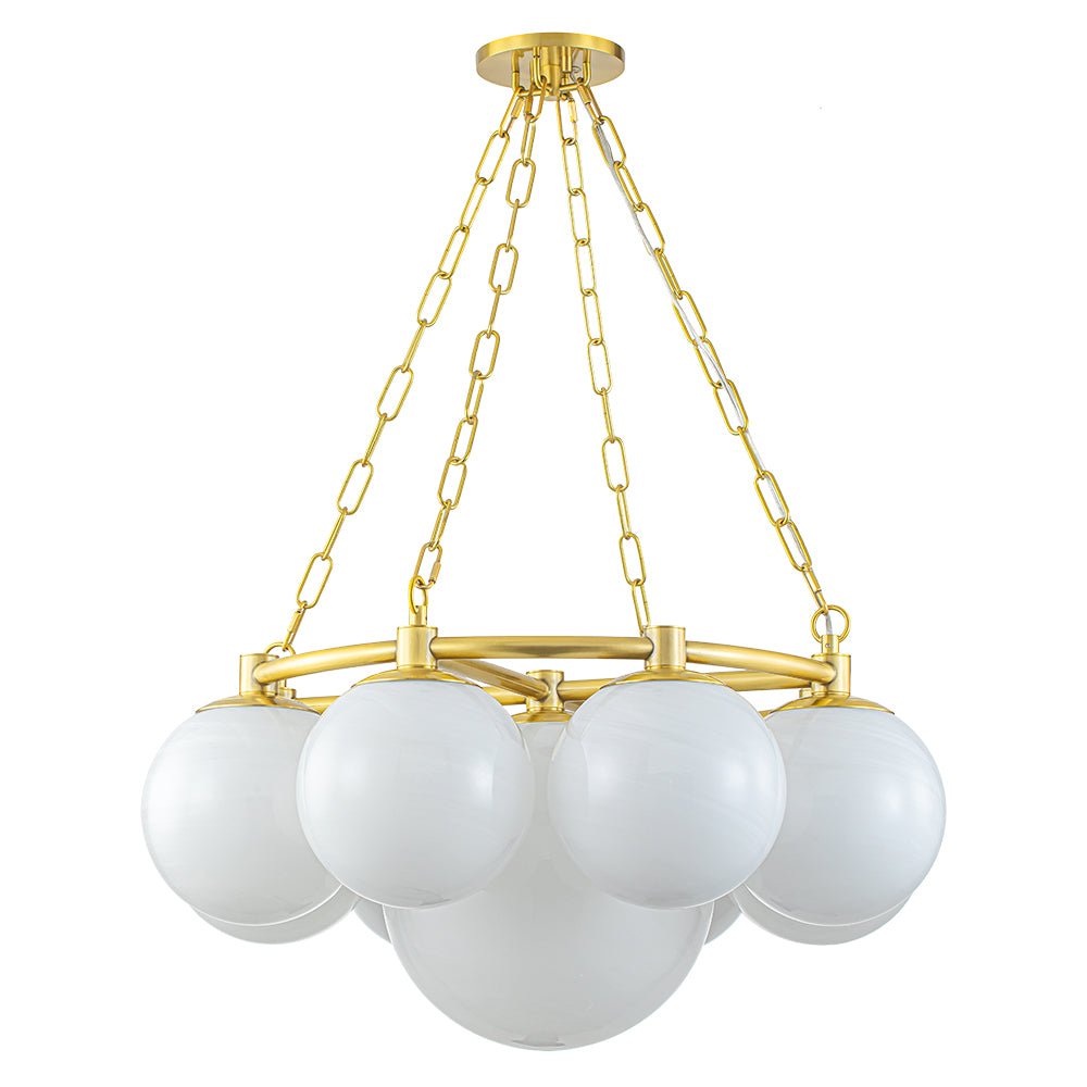 Dvaluvya Alabaster Milky  Globe Wheel White Glass Chandelier