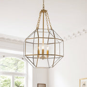 Zoruvio Geometric Cube Lantern Brass Clear Glass Pendant Light