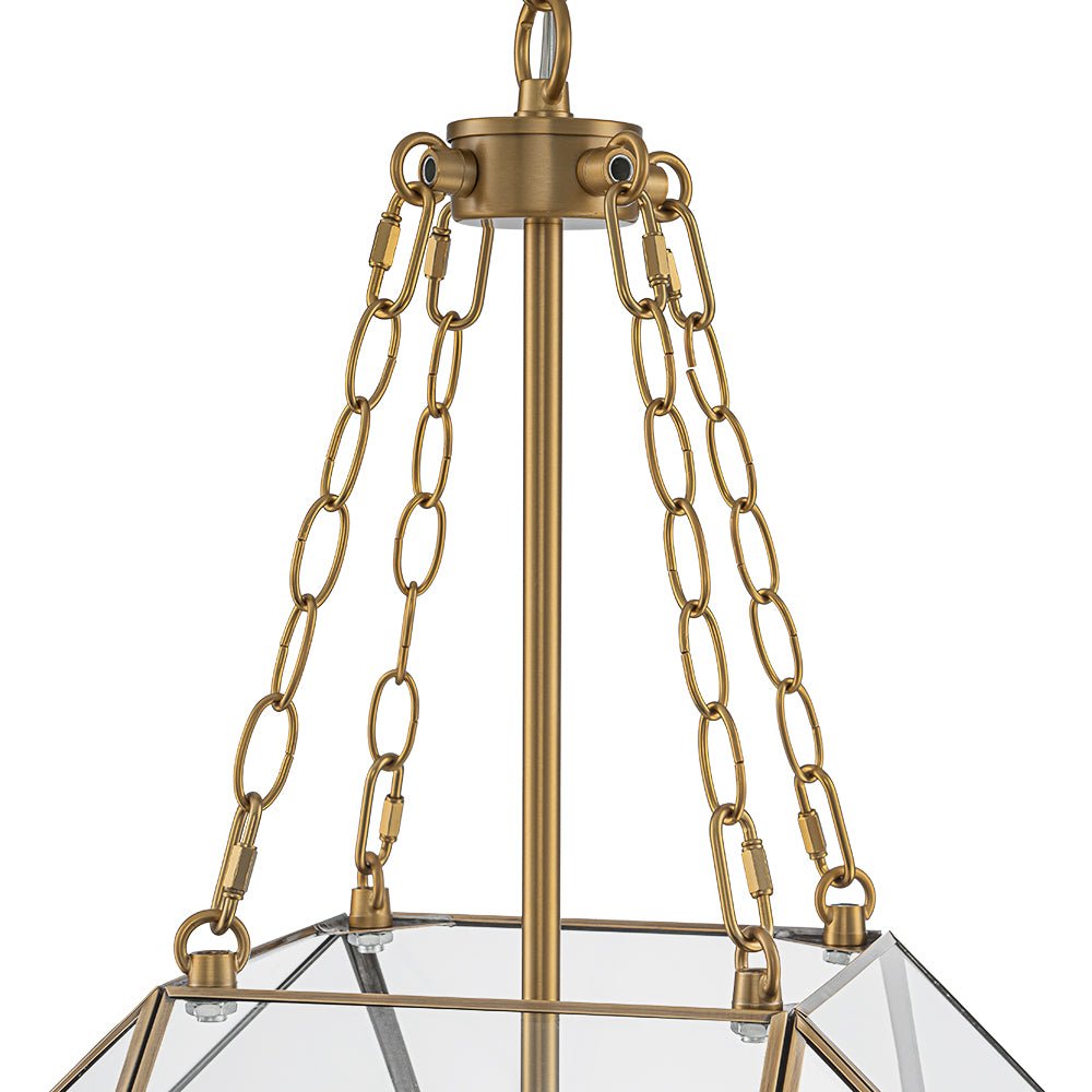 Zoruvio Geometric Cube Lantern Brass Clear Glass Pendant Light