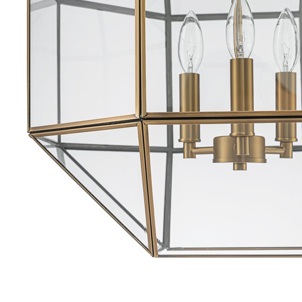 Zoruvio Geometric Cube Lantern Brass Clear Glass Pendant Light