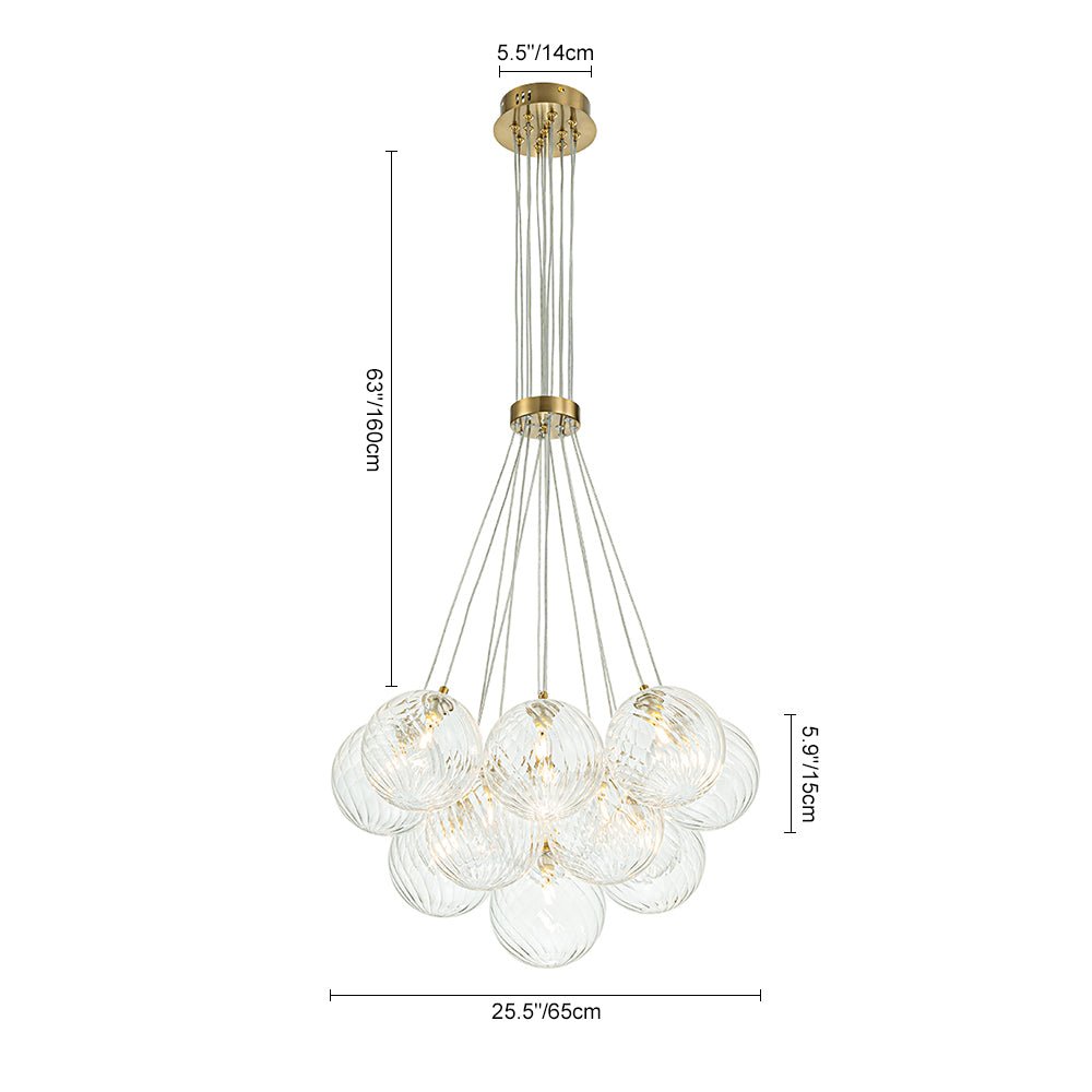 Caeluvya Clear Ribbed Ball Cluster Bubble Glass Chandelier