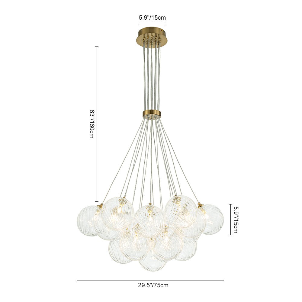 Caeluvya Clear Ribbed Ball Cluster Bubble Glass Chandelier