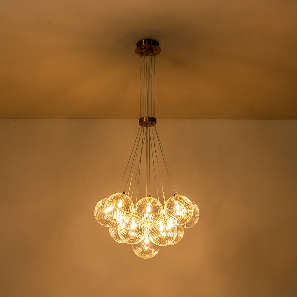 Caeluvya Clear Ribbed Ball Cluster Bubble Glass Chandelier