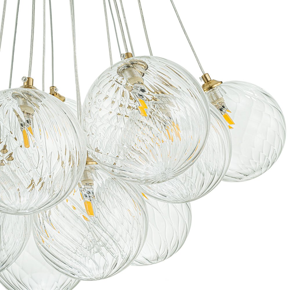 Caeluvya Clear Ribbed Ball Cluster Bubble Glass Chandelier