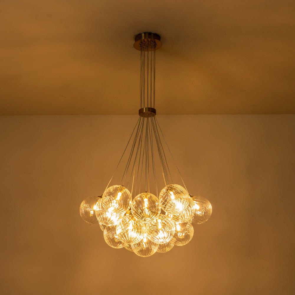 Caeluvya Clear Ribbed Ball Cluster Bubble Glass Chandelier
